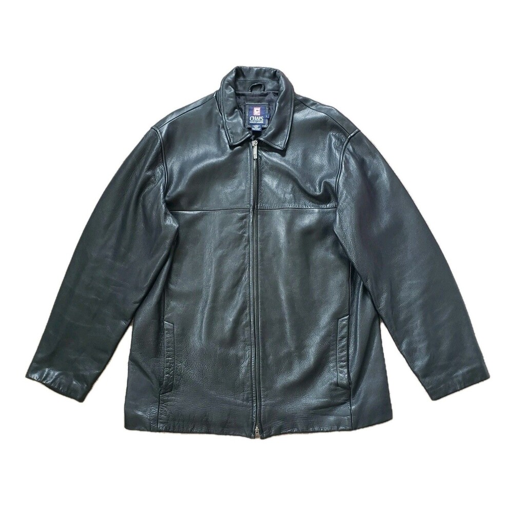 Vintage 90s Chaps Ralph Lauren Large Mens Harrington Black Pebble Leather Jacket